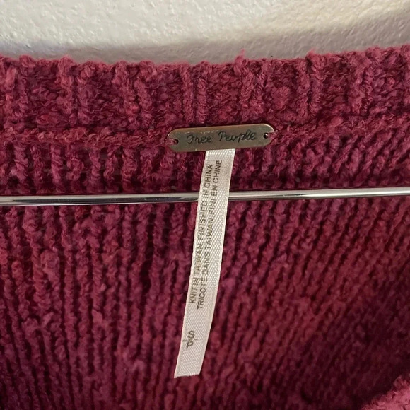 Free People crotchet burgandy tunic sweater size Small - Picture 5 of 5